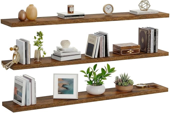 AMADA HOMEFURNISHING 47.2" L Floating Shelves, Wall Shelves Set of 3 for Bathroom/Living Room/Bedroom/Kitchen, Floating Shelves for Wall Decor with Invisible Brackets - AMFS55V - Image 9
