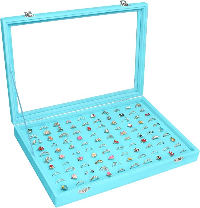 Vicoter Rings Organizer Tray 100 Slot Velvet Ring Earring Storage Box TranSparent Cover Jewelry Store Ring Display Box Jewelry Display Cabinet for Girl Wife Mother by Vicoter