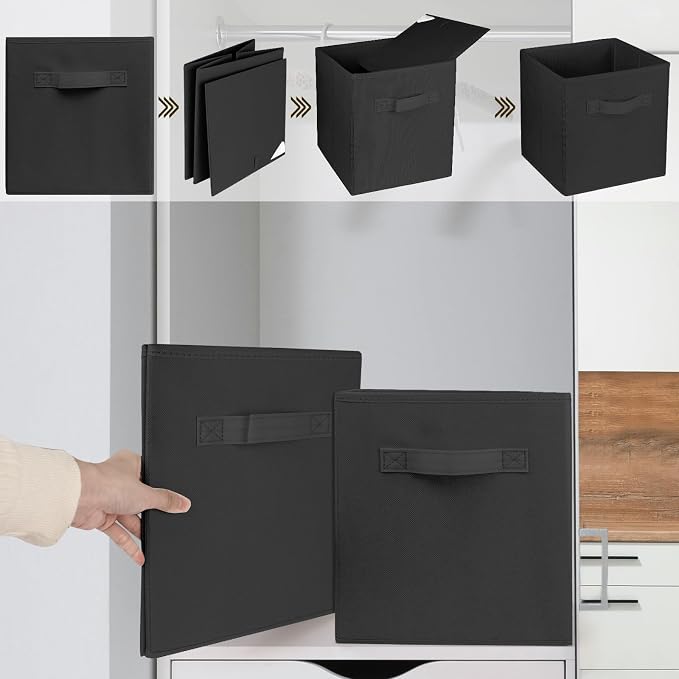 2 Pcs Storage Cubes, 10.5 Inch Collapsible Storage Bins, Fabric Foldable Bins for Organization, Durable Storage Bins for Closet, Shelves, Offices (Black) - Image 3