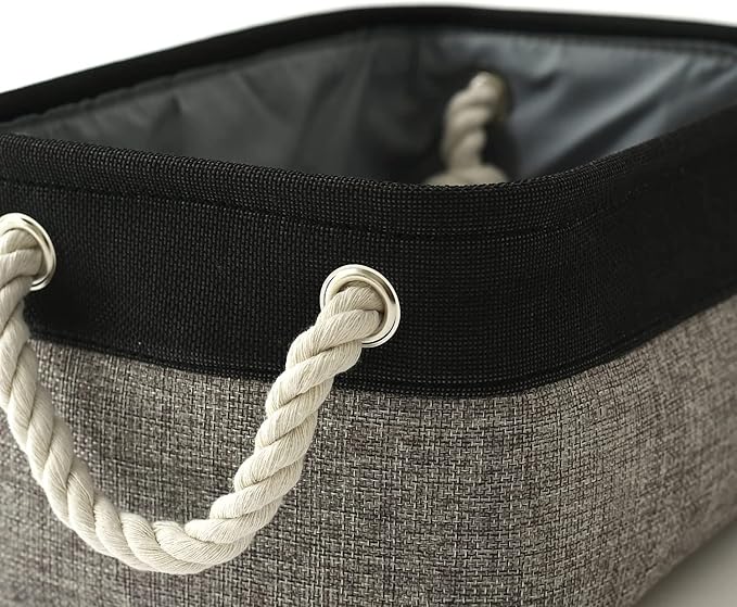 TheWarmHome Storage Basket for Organizing - 12x8x5.2 inch Small 6 Pack Collapsible Storage Bin for Shelves with Rope, Fabric Storage Cubes for Cloth Gift Toy Decorative Organizer (Black & Grey) - Image 6