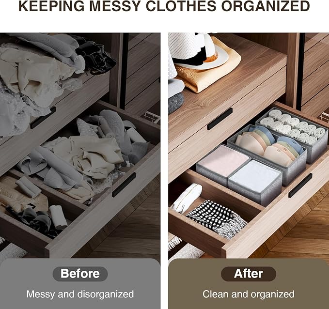 DIMJ Drawer Organizer Clothes, Dresser Organizer For Nursery, Bedroom, Closet, Baby Clothes Organizer and Storage, Foldable Fabric Drawer Dividers for Baby Socks, Belt, Tie (4 Pack, Blended) - Image 6