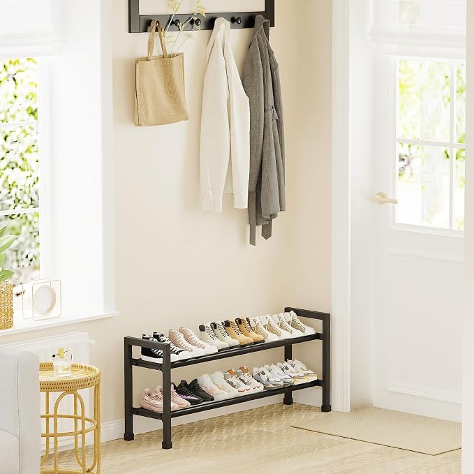 Mavivegue Expandable Shoe Rack, 2-Tier 19"-43.3" Adjustable Shoe Rack for Closet,Hall Entryway,Front Door,Garage, Sturdy Steel Space-Saving Rack, Black​ - Image 2