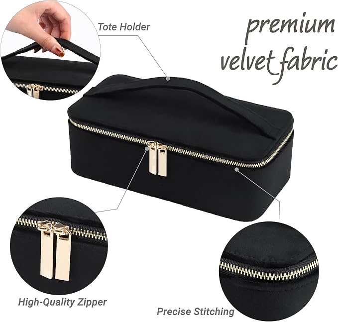 HofferRuffer Jewelry Box Organizer for Women Girls, Travel Jewelry Case with Portable Zipper Bags, Jewelry Storage Ideal for Travel & Home Organization (12pcs-Black Velvet) - Image 3