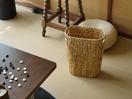 Coeusy Wicker Trash Can,Bathroom Trash Can,Water Hyacinth Wicker Waste Basket for Bathroom,Handwoven Narrow Small Waste Basket for Bedroom,Office,5 Gallon - Image 8