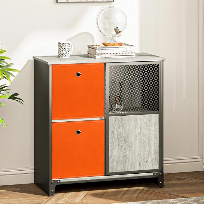 Foldable Storage Cubes Bins ,11 Inch Cloth Storage Cube Fabric Storage Box Cubes Organizer Baskets with Dual Handles for Home Organizer Set of 3 (Orange) - Image 4