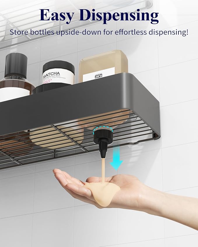 Kitsure Shower Caddy - 2 Pack Adhesive Shower Organizer, Rustproof Metal Shelves, No-Drill Bathroom Organizers and Storage, Dark Grey, XX-Large - Image 5