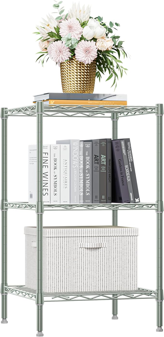 M MZG 750 lbs 3-Shelf Storage Shelves Wire Shelving Unit Standing Metal Rack for Small Places Narrow Wire Rack for Bathroom, Green 13.8 D x 13.8" W x 25.5" H by MEIGAOPLASTICANDMETALHKCOLIMITED