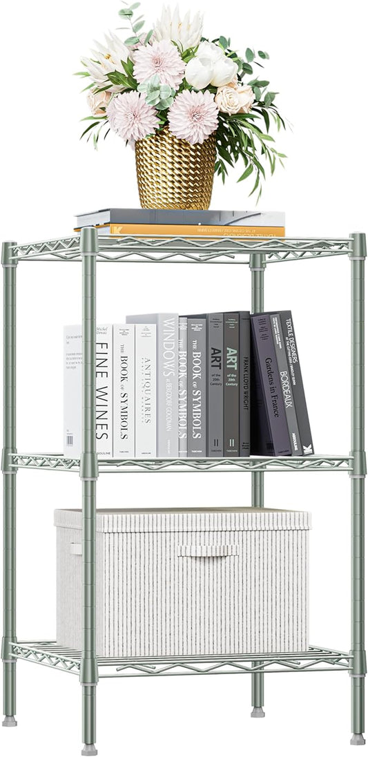 M MZG 750 lbs 3-Shelf Storage Shelves Wire Shelving Unit Standing Metal Rack for Small Places Narrow Wire Rack for Bathroom, Green 13.8 D x 13.8" W x 25.5" H by MEIGAOPLASTICANDMETALHKCOLIMITED