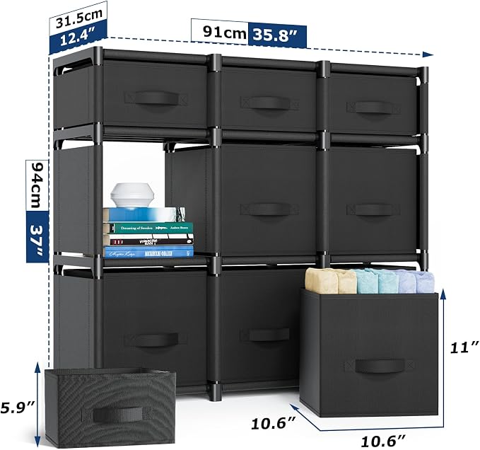 Mavivegue 9 Cube Storage Organizer, Closet Organizers and Storage, Cube Storage Shelf, Easy to Assemble with Storage Drawers, DIY Closet Cube Organizer for Living Room, Bedroom, Dorm Room-Black - Image 2