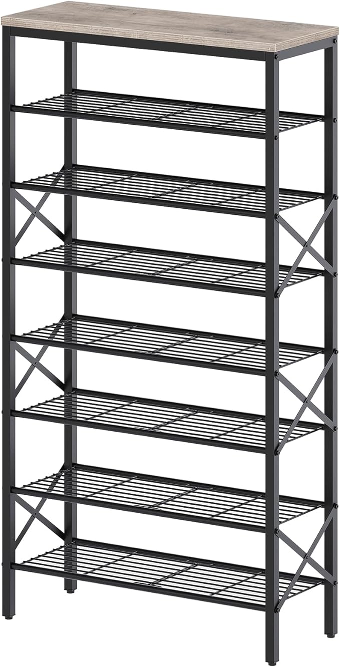 YATINEY 8 Tier Shoe Rack, Shoe Storage Organizer, Large Capacity Shoe Shelf Holds 32 Pairs of Shoes, Sturdy and Stable, for Entryway, Hallway, Closet, Dorm Room, Greige and Black SS08BG by Yatiney