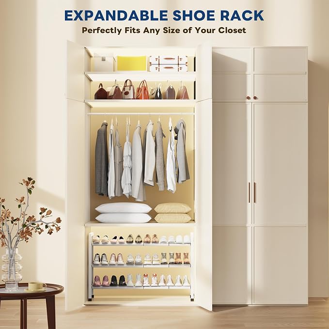 Mavivegue 3-Tier 19"-43.3" Adjustable Shoe Rack for Closet,Expandable Shoe Rack, Hall Entryway,Front Door,Garage, Sturdy Steel Space-Saving Rack, White​ - Image 7