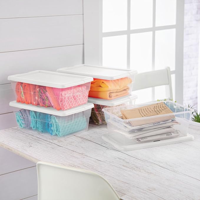 Sterilite 24-Pack 6 Quart Storage Boxes, Stackable Clear Plastic Bins with Snap-On Lids - Heavy-Duty Organizing Containers for Closet, Bathroom, and Office - Image 6