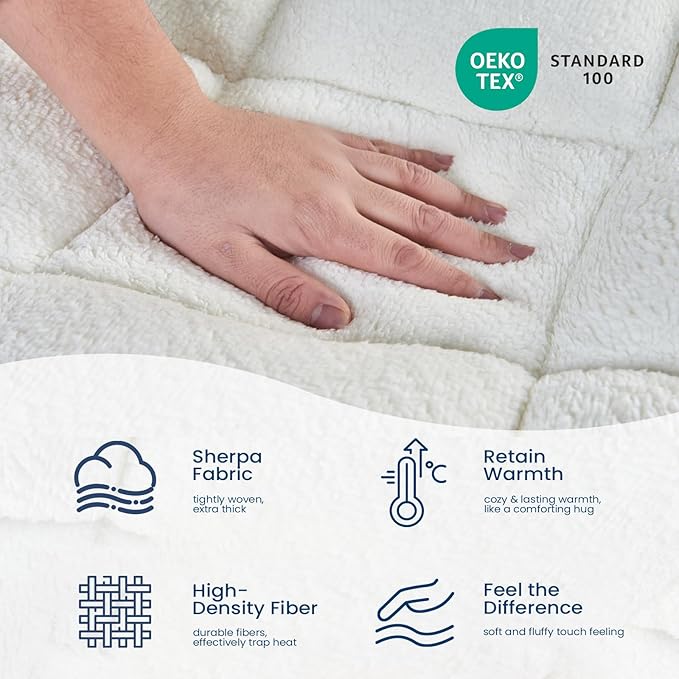 Mattress Topper Full for Back Pain Thick Mattress Pad Cover Sherpa Plush Pillow Top Down Alternative Fill Mattress Cover with 8-22 Inch Deep Pocket