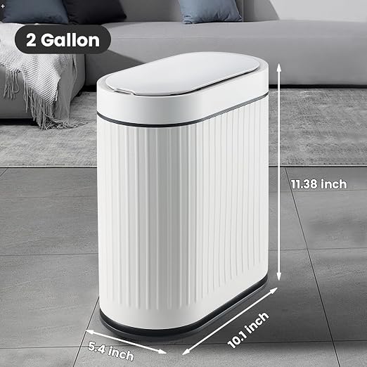 SYNCVIBE Bathroom Sensor Trash Can with Lid Automatic 2 Gallon Smart Garbage Can Bathroom Decor, 7.5 Liter Small Trash Bin, Motion Sensor Waterproof Wastebasket for Office, Bedroom, White Black - Image 2