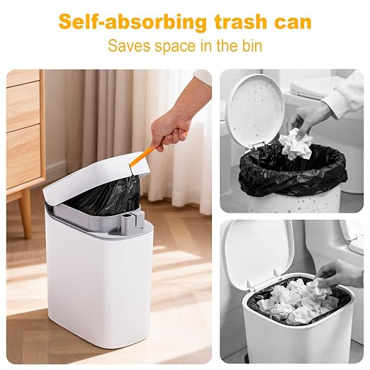 MOPUP Bathroom Trash Can, Automatic Bagging Garbage Can, 3.5 Gallon Slim Smart Small Plastic Trash Bin, Narrow Motion Sensor Trash Can for Bedroom, Office White - Image 3