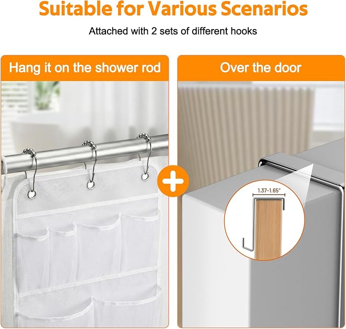 MISSLO Hanging Mesh Pockets Hold 340oz/1000ml Shampoo Shower Organizer with Over the Door Hooks - Image 4