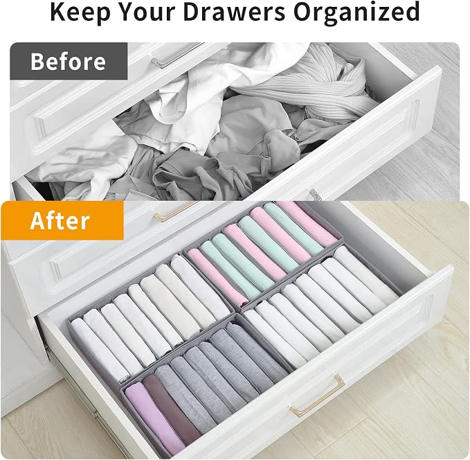 Qozary 4 Pack Drawer Organizers for Clothing, 8 Grids Foldable Closet Organizers and Storage Bins for Bedroom, Dresser Organizer Boxes for Thin T-shirts, Tank Tops, Camisoles, Tights, Leggings - Image 2