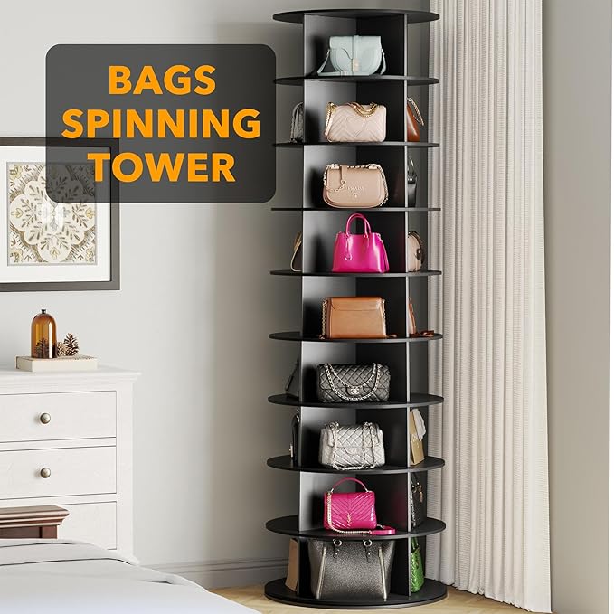 SpaceAid 9 Tier Rotating Shoe Rack Tower, Spinning Shoe Display Lazy Susan, Revolving 360 Shoe Rack Storage Round Carousel, Vertical Handbag Rotate Shoes Closet Organization (9-Tier Black) - Image 5