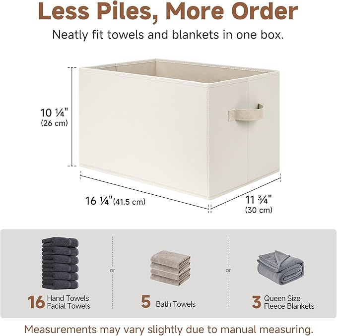 StorageWorks Fabric Closet Organizers and Storage Bin, Foldable Shelf Baskets for Organization and Storage, Beige, 3-Pack, Extra Large - Image 5