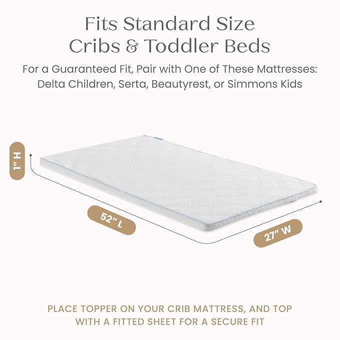 Delta Children Breeze Breathable Crib Mattress Topper, Makes Any Crib Mattress Breathable, 100% Washable, Ultra-Breathable Quilted Layer for Comfort, Fits Standard Size Cribs & Toddler Beds