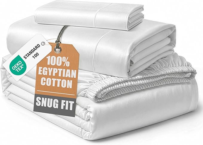 LANE LINEN 100% Egyptian Cotton Twin Sheets Set, Soft & Comfy Luxury Hotel Style Thick Cotton Twin Bed Sheet Set, Fully Elasticized Reinforsed Seams No Pill Natural Cooling White Sheets