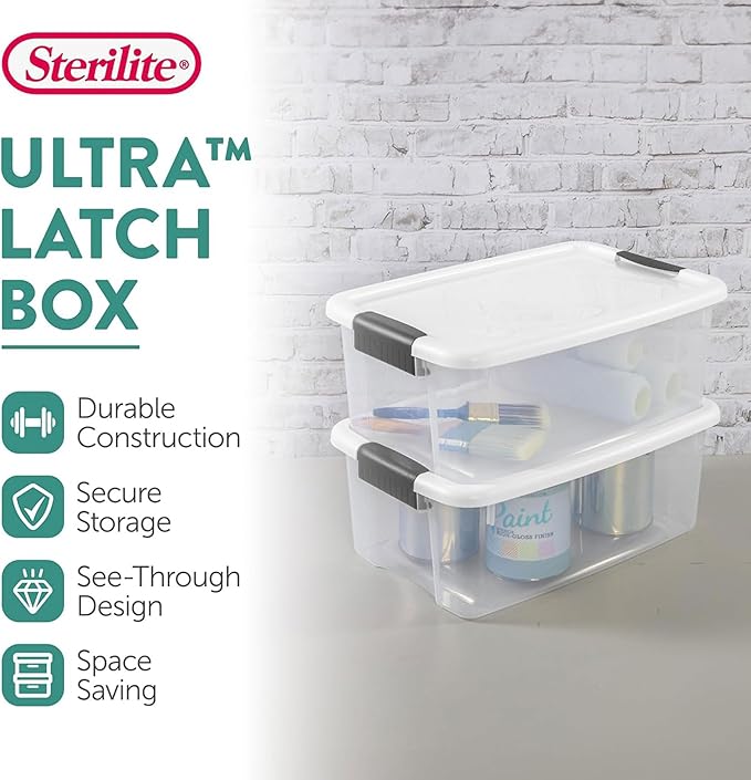 Sterilite 6-Pack Ultra Latching Box, Storage Bins with Lids, Clear Plastic, 18 Qt – Large Heavy-Duty Organizing Bin Containers for Home, Closet, Kitchen, Pantry, Bathroom, and Office - Image 2
