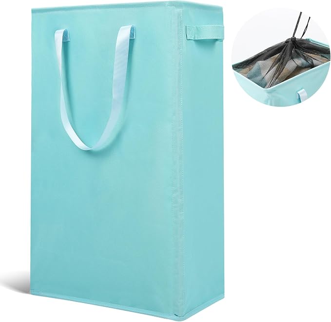 Odonata Slim Laundry Hamper Handles Collapsible Laundry Basket Thin Dirty Clothes Basket Narrow Laundry Bag Foldable Dirty Hamper 45L (Baby Blue) by Odonata
