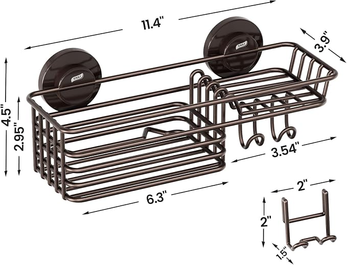 LEVERLOC Shower Caddy Suction Cup, Heavy Duty Bathroom Organizer for Inside Shower with Hooks & Soap Holder， NO-Drilling Bathroom Holder-Brown - Image 5