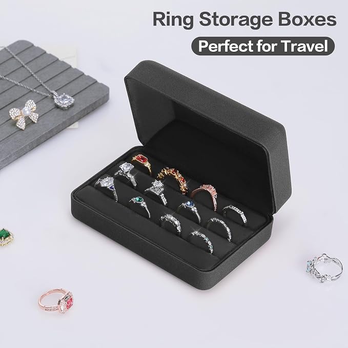 KUKUVR Velet Ring Storage Box, Travel Jewelry Case with 3 Slot Ring Display Organizer (Black) - Image 5