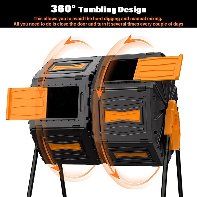 Compost Tumbler, Easy Assemble & Efficient Outdoor Compost Bin, 45 Gallon/170 Liter Large Dual Chamber Rotating Composter for Garden, Kitchen, and Yard Waste, Orange Door - Image 5