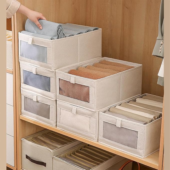 Linen Closet Organizers And Storage, 12 Pack Closet Storage Bins Linen Closet Baskets for Closet Organization Foldable Closet Organizer Bins with Clear Window For Organizing Clothing, Jeans, Shelves - Image 7