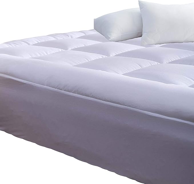 Niagara Mattress Topper Twin XL Extra Long Quilted Back Pain Relief Plush Down Alternative Pillow Top Fitted Skirt Protector Cooling Mattress Pad Deep Pocket Fits 20 Inches Soft White (39x80 Inches)