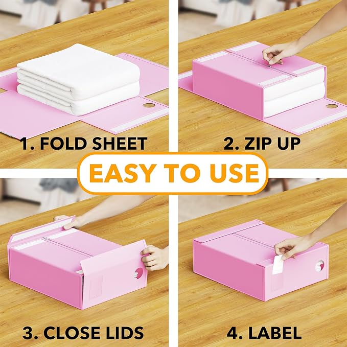 SpaceAid 9 Pack Bed Sheet Organizers and Storage, Foldable Sheet Organizer with Window for Linen Closet, Set Folder Keeper for Queen & King Size Bedding Storage (Pink) - Image 3