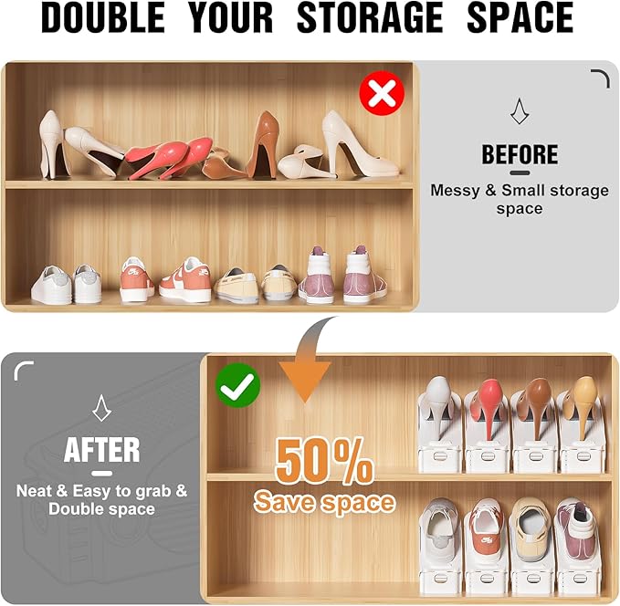 Neprock Shoes Slots Organizer for Closet, Shoe Rack Organizador De Zapatos for Closet Organization, Shoe Slots Organizer Shoe Storage Shoe Holder Space Saver for Entryway(12 Pack)(White) - Image 2