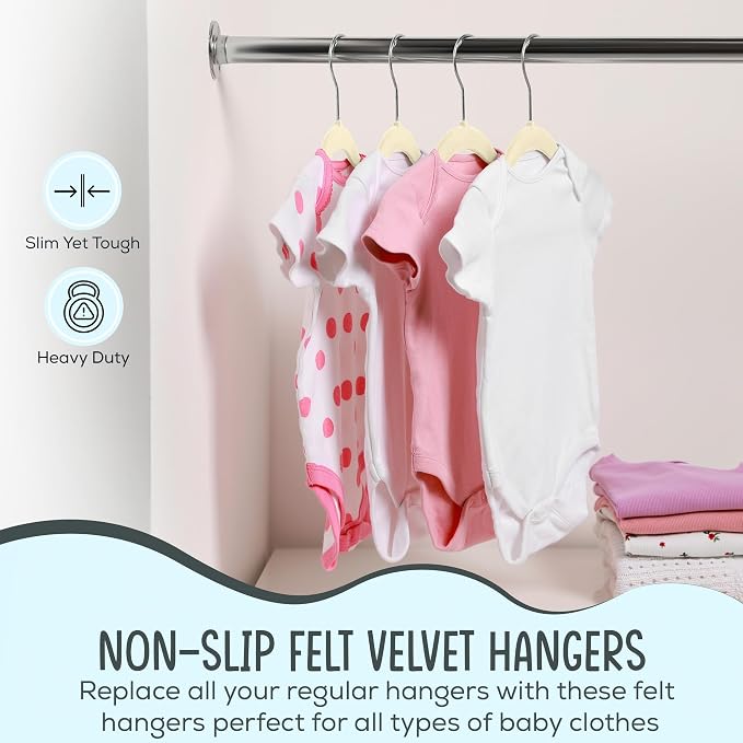 TechZoo 25 Premium Baby Velvet Hangers - 11.8 Inches Non-Slip & Ultra-Slim Baby Hangers for Space-Saving & Children Clothes - 360 Swivel Hook, Strong & Durable Infant & Toddler Clothes Hanger - Beige - Image 4