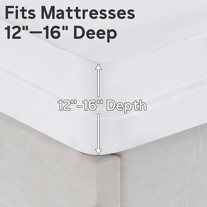 Full Size Waterproof Mattress Protector (8’’-10” Depth) – Zippered Mattress Encasement Bed Cover, Premium Six-Sided Mattress Cover for Bed,Noiseless Breathable Machine Washable, White