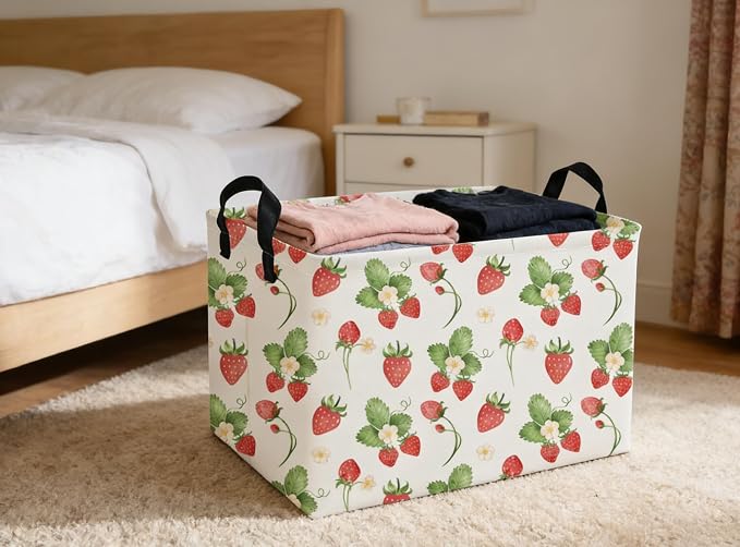 Rectangular Kids Baskets Strawberry Basket Cute Storage Bins Organizer Box Boys Room Decor for Home.(Strawberry) - Image 3