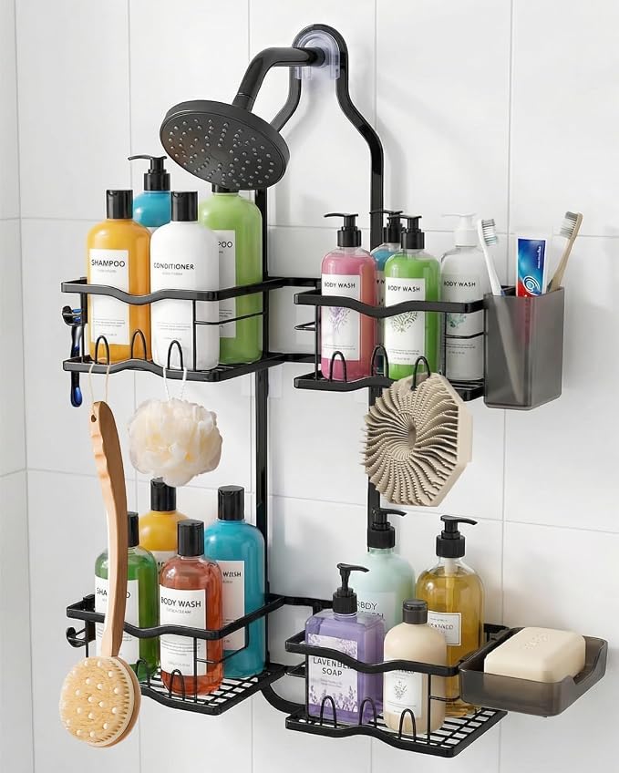 Shower Caddy Hanging – Rustproof Shower Organizer Hanging for Inside Shower – Over the Showerhead Rack with Soap Holder & Razor Hooks, No Drilling Bathroom Shower Shelves and Storage, Black by Unknown