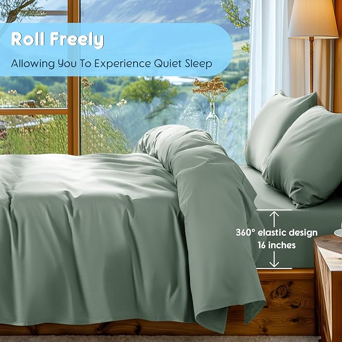 SONORO KATE 100% Egyptian Cotton Sheets Set - 1000 High Thread Count, Luxury 5-Star Hotel Sateen Bed Sheets, Soft, Breathable Long Staple Sheets, Fit up to 16" - 4 PC (Sea Glass,King)
