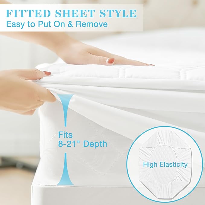 King Size Mattress Protector Waterproof, Incontinence Bed Pads Washable Waterproof Bed Cover Cooling Hypoallergenic Mattress Cover, Soft Breathable Quilted Mattress Pad with Deep Pockets to 21 inches