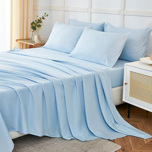 ILAVANDE King Size 6 Piece Bed Sheets Set, Baby Blue - 1800 Series Microfiber, Deep Pockets, Wrinkle & Fade Resistant, 5-Star Hotel Sleeping Experience