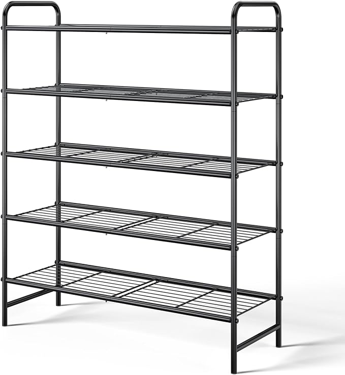 Kitsure Shoe Rack - Stainless Steel Shoe Organizer, Sturdy Shoe Rack for Closet and Front Door Entrance, Free Standing Shoe Shelf, Closet Organizers and Storage, 25.6" Wide - 5 Tier, Black by Kitsure