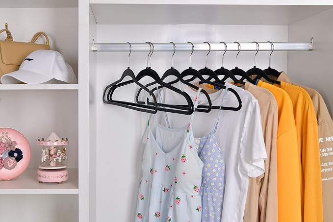Quality Hangers 200 Pack Plastic Hangers for Clothes - Slim Non-Velvet Hangers with 360° Swivel Chrome Hook & Non Slip Notches - Ideal for Dresses Coats Shirts Jackets & More - Black - Image 3