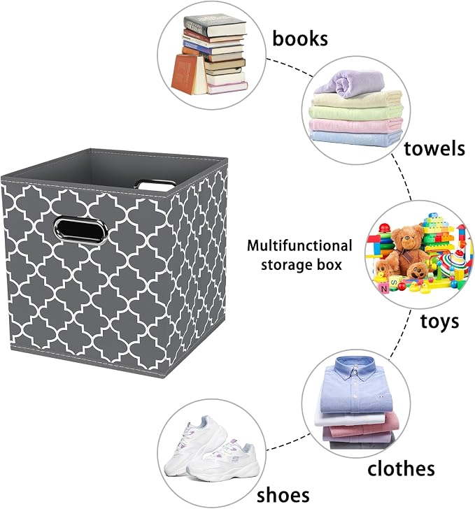 Fabric storage bins Cubes, Fabric Cube Organizer with Handle, Foldable Cube Bins for Cloth or Accessary Storage, 11x11x11, Set of 3, (Gray Light) - Image 3
