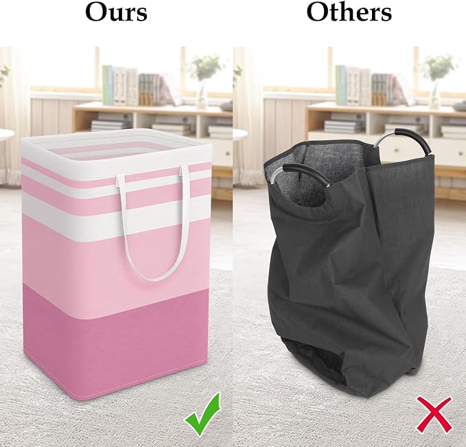 StorageRight Large Collapsible Laundry Basket Hamper with Easy Carry Handles，Freestanding Clothes Hampers for Laundry, Bedroom, Dorm, Towels, Toys, 75L, Pink - Image 5