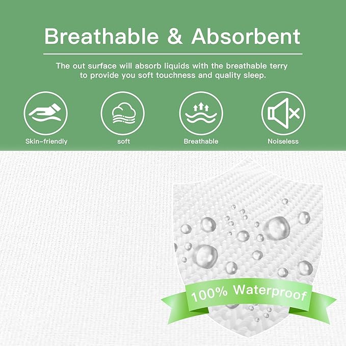 Sufdari Waterproof Mattress Protector King Size, Noiseless Mattress Cover with 18" Deep Pocket, Bed Bug Proof and Waterproof Fitted Sheets, Machine Washable Mattress Protectors White
