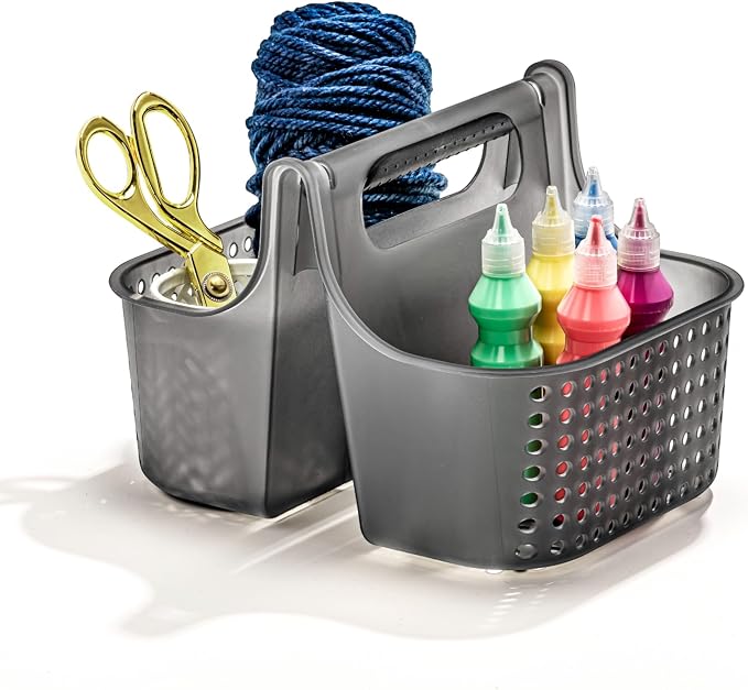 madesmart Large Portable Shower Caddy, Hold Soap, Shampoo, Hair Supplies and Beauty Products, Cleaning Supplies Organizer for Home, Dorm, Plastic Shower Tote, Soft Handle, Carbon - Image 3