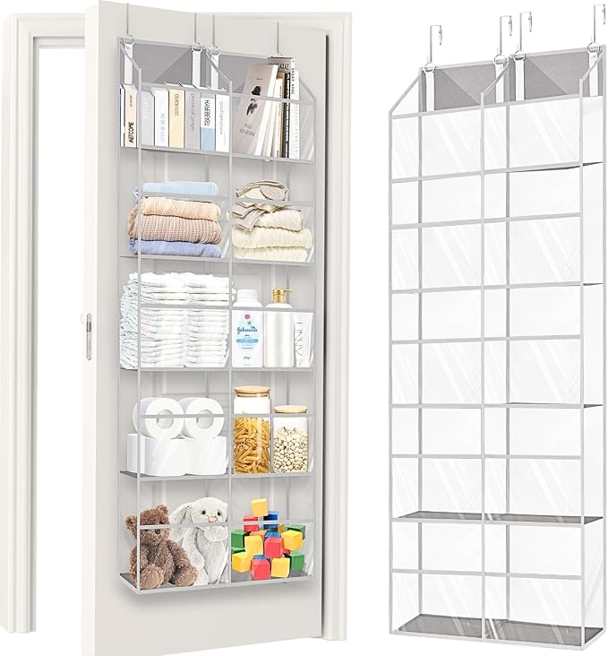 Over the Door Organizer 5 Tiers,Extra Large Behind Door Storage of 10 Compartments,50 lbs Weight Capacity Over the Door Storage, Clear Door Hanging Organizer for Closet, Diaper Organizer by Ofiray-home