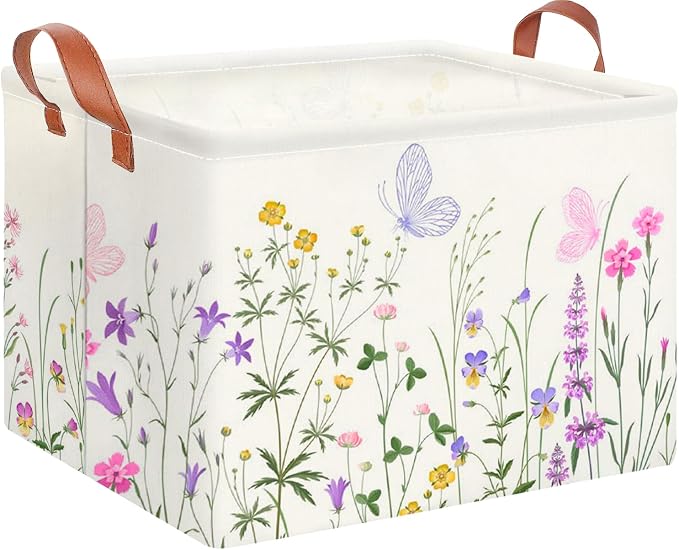 CLOCOR Rectangular Storage Basket Empty,Gift Basket,Waterproof Storage Bin with Handles,Room Decor(Flower) by CLOCOR