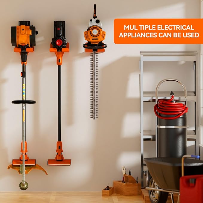JNIHEEP Garage Organizer Trimmer Rack, Garden Power Tool Hanger Weed Whackers Holder Wall Mounted for Grass Trimmer, Hedge Trimmer, Garage Trimmer, Garden Tools,3 Pack(Orange) - Image 4